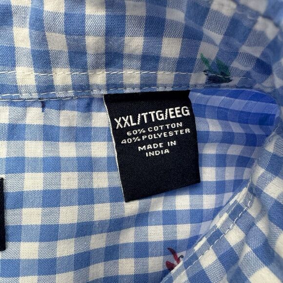 Chaps Shirt Men XXL Blue Gingham Check Short Sleeve Fly Fishing Print Easy Care - Picture 3 of 11